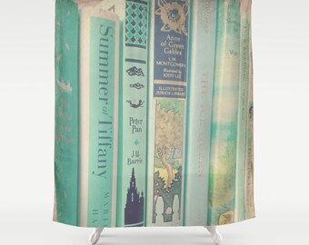Mint Books Shower Curtain: Home decor, green, books, library, librarian, bathroom
