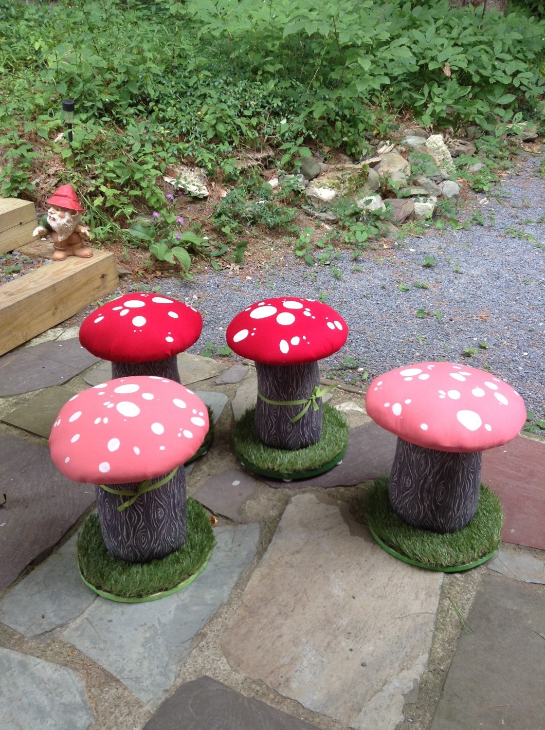 Pink Mushroom Stool Set of 2 Ottoman Footstool by PixieBrook