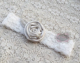 Headband Silver Rolled Flower Pearl Rhinestone Lace Headband Christening Headband Newborn Photo Prop Beaded Leaves Newborn Baby Girl Adult