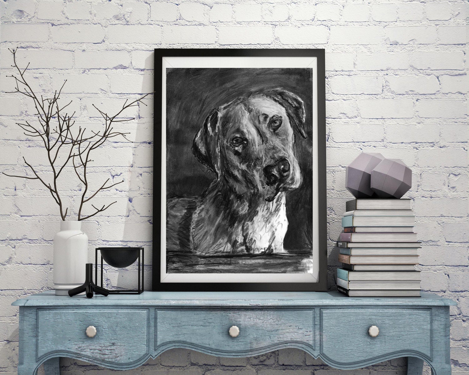 Black lab Labrador drawing Charcoal art print Dog portrait
