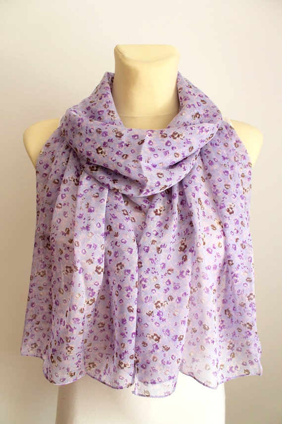 Floral Silk Scarf Purple Chiffon Scarf Birthday Gift Women Wife Mothers Day from Son Summer Outdoors Summer Party Womens Summer Accessories