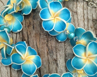 Teal Hawaiian Lei Car Charm, Car Accessory, Rearview Mirror Charm, Rear View Mirror