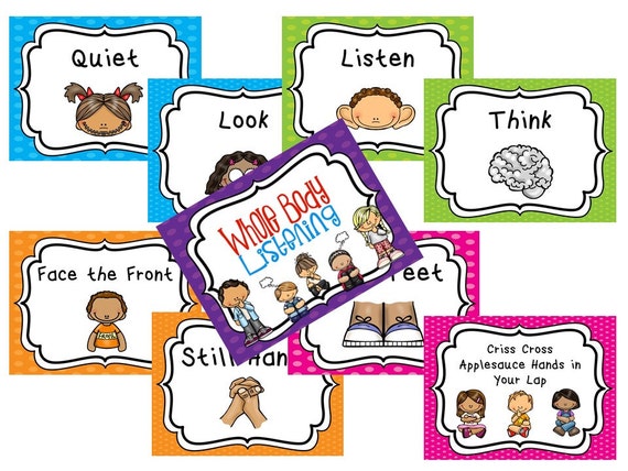 9 Laminated Whole Body LIstening Posters. Full Page Classroom