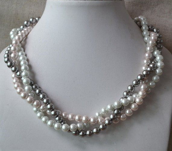 white pink gray pearl necklace mixed color pearl necklaces