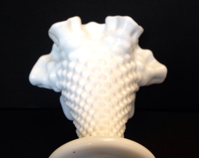 Storewide 25% Off SALE Vintage Fenton Milky White Hobnail Glass Petite Tapered Ice Cream Cone Style Vase Featuring Classic Fenton Studded De