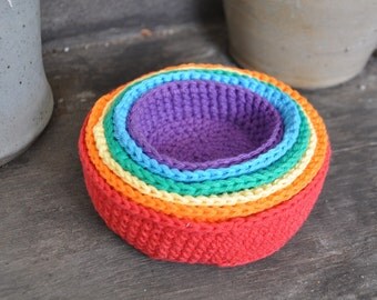 Rainbow Crochet Nesting Bowls - A Waldorf and Montessori Baby Toy