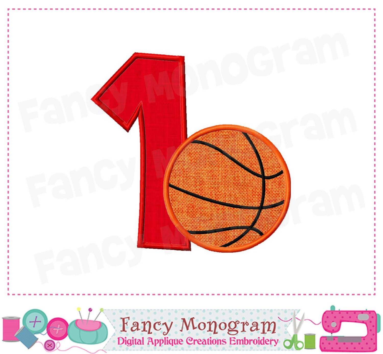 Basketball Number 1 appliqueBirthday Number 1