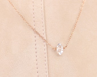 Minimal Herkimer Diamond Necklace, Delicate Gemstone Necklace, Simple Raw Crystal Necklace, Gift for Her, Perfect Short Layering, Rose Gold
