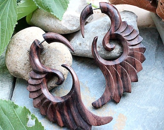 Wood Earrings, Narra Wood Fake Gauges, 20G Organic Fake Gauges Earrings, Sold as Pair