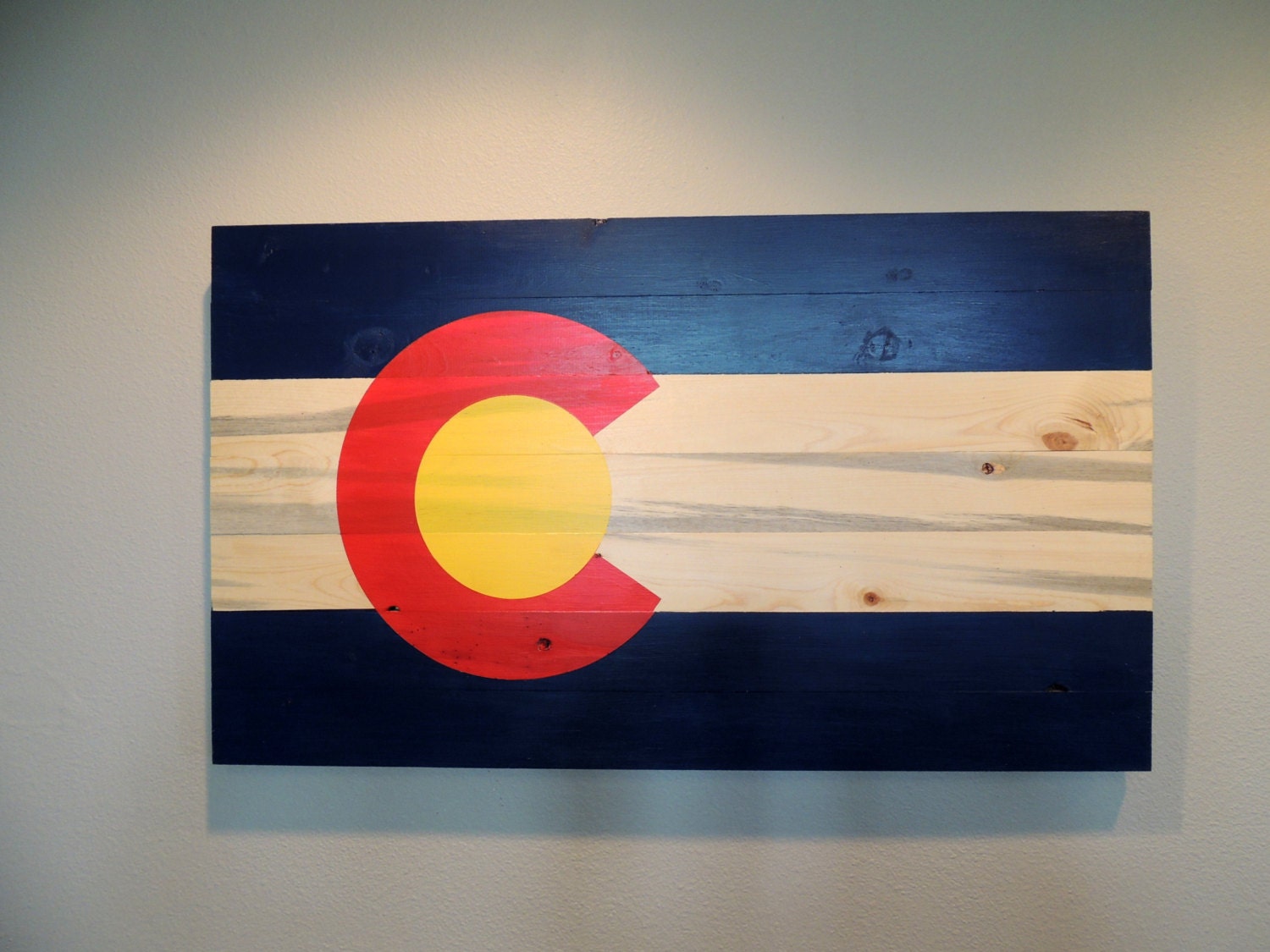 Colorado Flag hand painted beetle kill blue pine wood