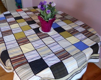 Patchwork cotton rectangular tablecloth, multicolored stripes cotton tablecloth, 43" x 54" tablecloth, ready to ship