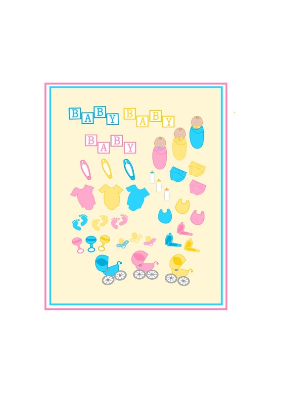 Baby Clip Art for baby announcement, gender announcement, baby shower invitations, baby signs, etc.