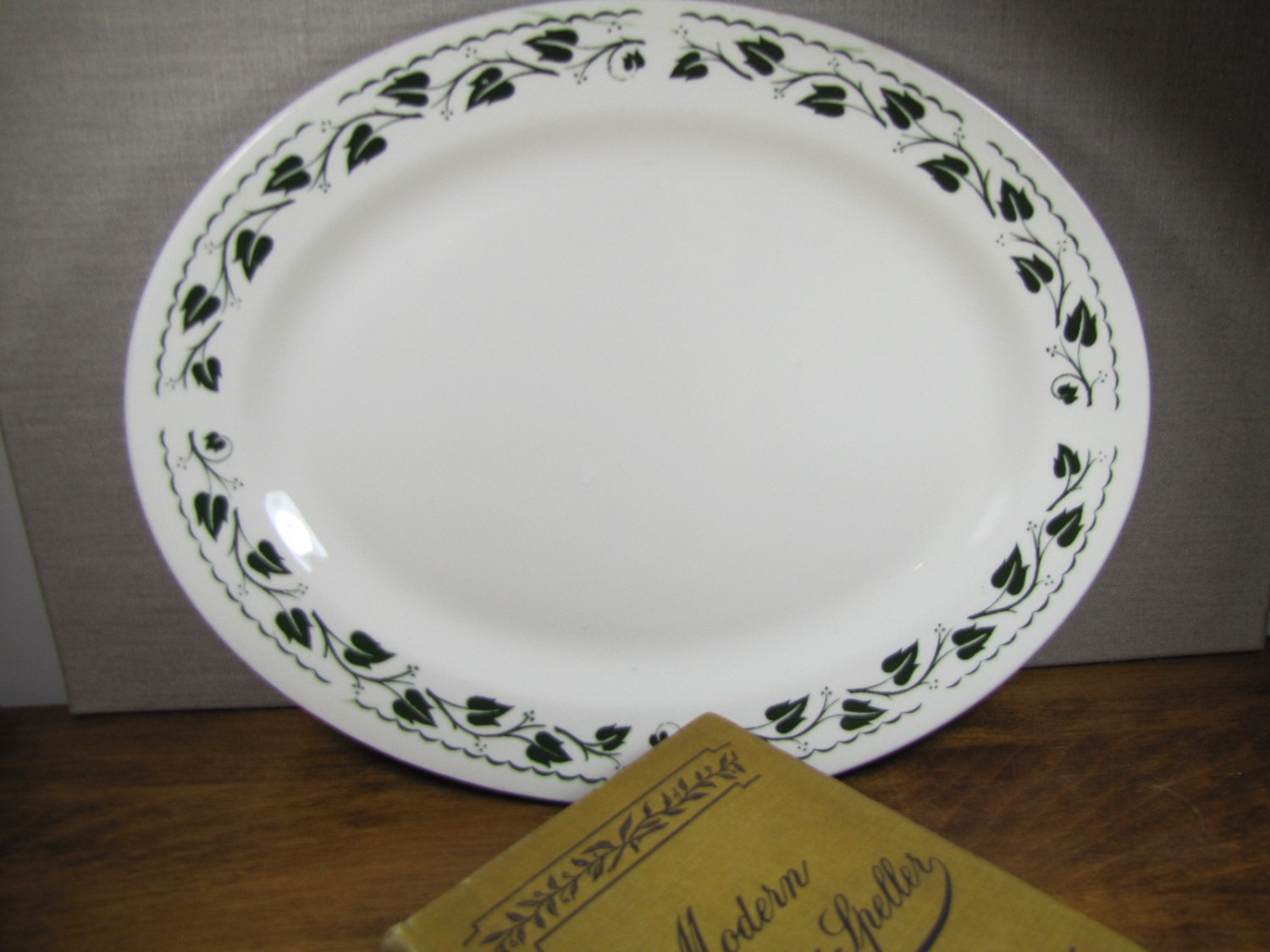 Vintage Homer Laughlin Servining Platter – Dark Green Leaves – Haute Juice