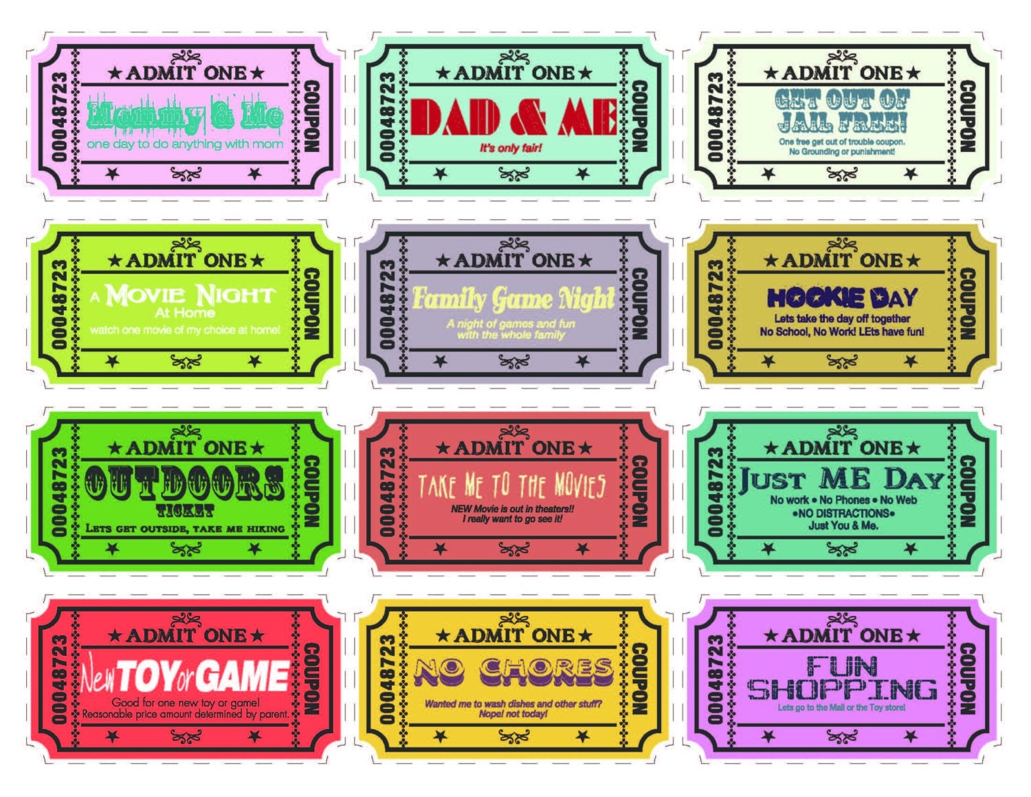 Printable Kids coupons with extra blank coupons. 24