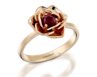 Floral ring, Ruby ring, Rose Ring, 14k rose Ring, Flower Ring, Gemstone ring, Unique Ring, Gem Ring, Egagement ring, Promise Ring, Band Ring