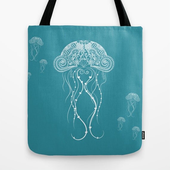 Jellyfish Tote Bag - Personalized Color Seashore Marine Sea 13x13 ...