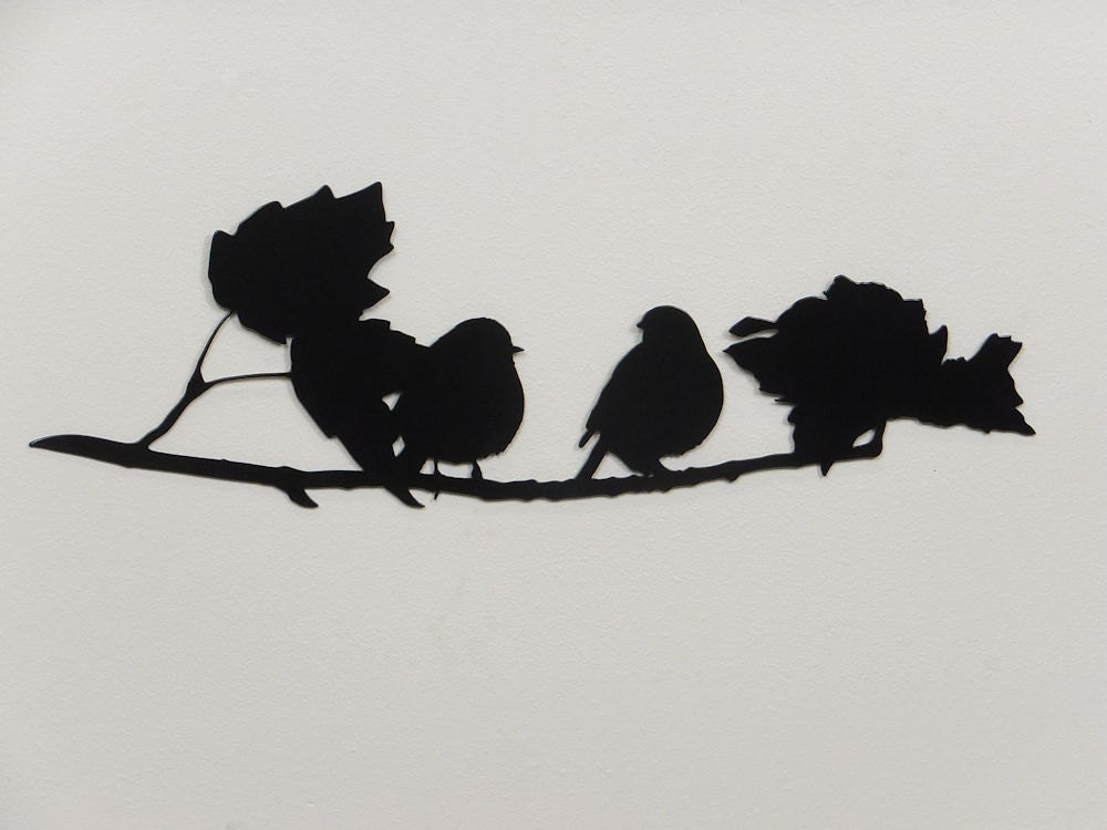 Birds on a Branch 1 Silhouette Metal Wall Art Black
