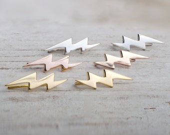 Sterling Silver Ear Cuff Lightning Bolt Ear climber Pin Earrings Boho Jewelry - FES009 T1