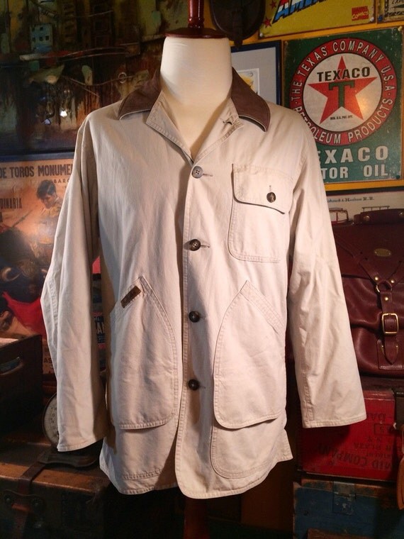 Vintage LL Bean Barn Jacket Coat With Leather Collar Men's