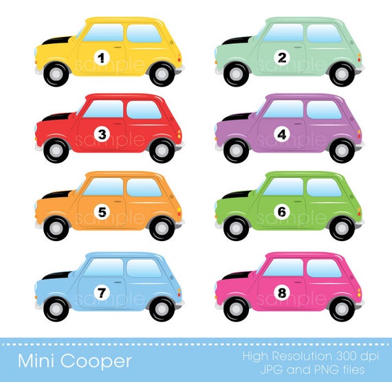 Digital Clipart Colorful Mini Cooper for Scrapbooking