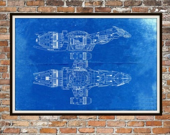 Firefly Serenity Blueprint Art of Firefly Class Technical Drawings Engineering Drawings Patent Blue Print Art Item 00189