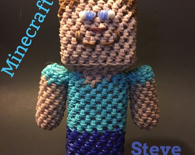 Minecraft Steve Rubber Band Figure, Rainbow Loom Loomigurumi, Rainbow Loom Character