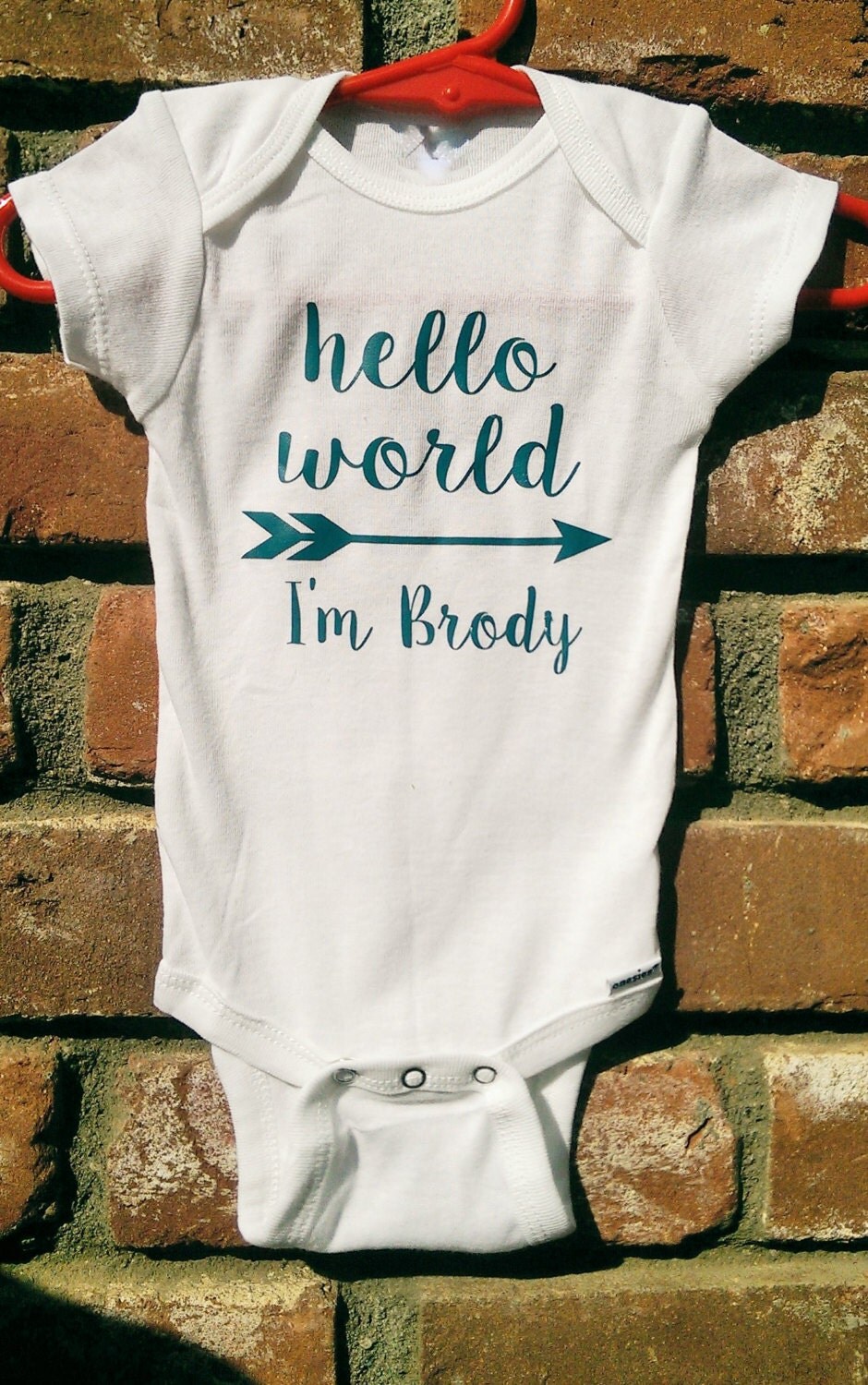 Personalized Boy's Hello World Onesie. Boy's Newborn