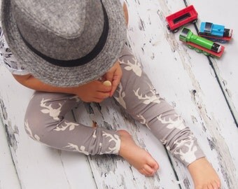 Baby Leggings - Toddler Leggings - Unisex Leggings - Deer Leggings - Deer Clothing - Baby Shower Gift - Grey Boys Pants - Grey Girls Pants