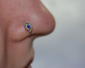 2mm Lapis Lazuli NOSE RING STUD // Silver Nose Hoop - Tragus Earring - Septum Ring - Cartilage Hoop Earring - Helix Ring - Nose Piercing 18g