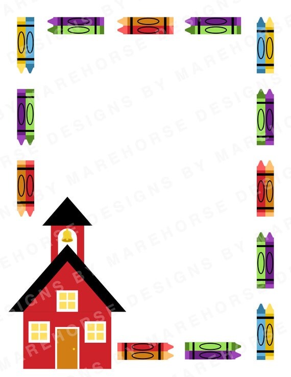 Schoolhouse Stationery w/ Colorful Crayon Border Fun