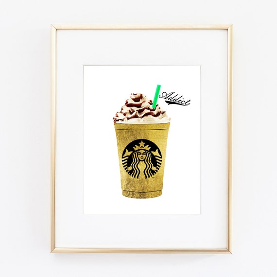 Items similar to Starbucks Gold Foil Coffee Print Wall Art Home Office