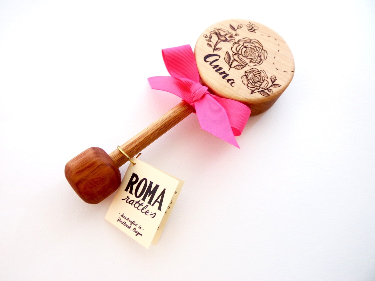 Personalized Baby Gift Custom Rose Wooden Baby Rattle