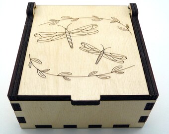 Dragonfly Jewelry Box, Wood Trinket Box, Small Jewelry Case, Laser Cut Box, Jewelry Storage Box, Dragonfly Wood Box, Jewelry Organizer