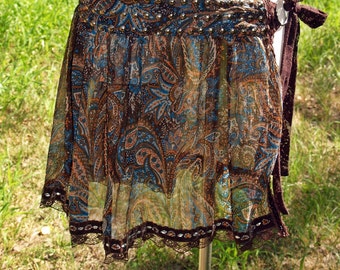 Skirt Hip wrap Belly Dance Tribal Fusion Paisley L/XL Handmade