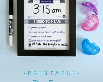 Baby Gift Printable: Dry Erase Newborn Feeding Tracker, Navy Blue | DIY Baby Shower Gift. Last Feeding Tracker. Baby Feeding Chart.