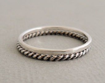Sterling Silver Rings Stacking Ring Set oxidized silver Thumb Rings - set of 2 - gifts for women