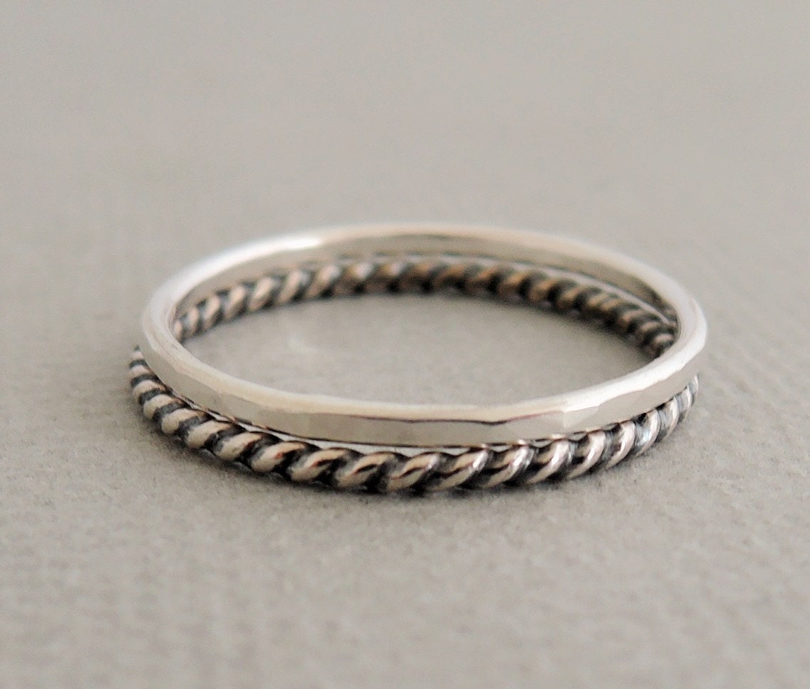 Sterling Silver Rings Stacking Ring Set oxidized silver Thumb
