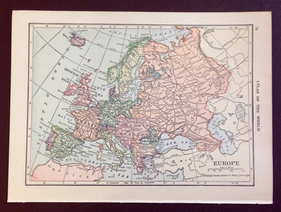 1915 Europe Map Africa Map Antique Wall Art Home by Cherylscache