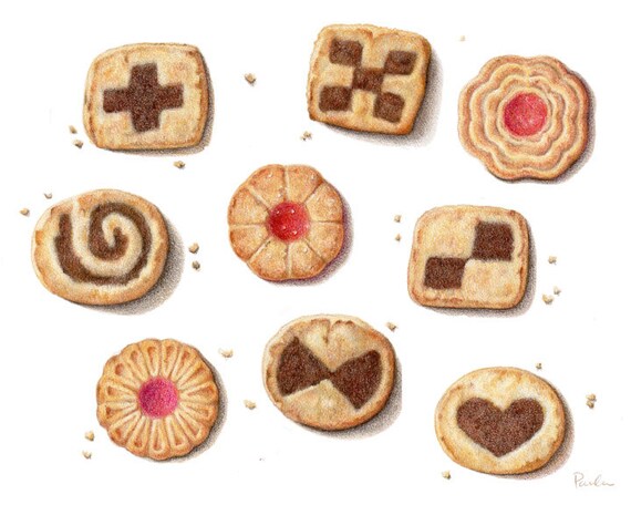 Items similar to Assorted Cookies PRINT / Cookies Drawing / Cookie Art