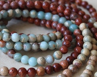African Opal Round Gemstone Mala Beads - Jewelry Making Supply - 6mm Round Gemstone (16 Inch Strand)