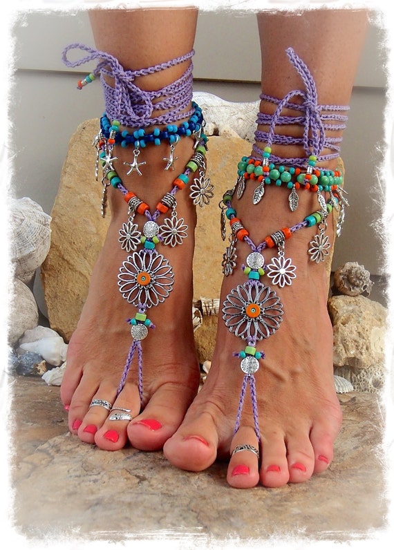 SUNFLOWER Barefoot Sandals Hippie FESTIVAL sandal Flower Power Toe ...