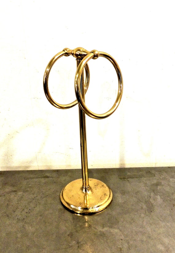 Vintage Mid Century Brass Standing Towel Bar