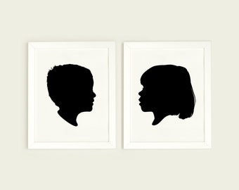 Custom Silhouette Print, Personalized portrait, Minimalist portrait, Silhouette made from photo, silhouette art, Black and White Wall Art