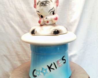 Vintage 1940s American Bisque Rabbit in Hat Cookie Jar