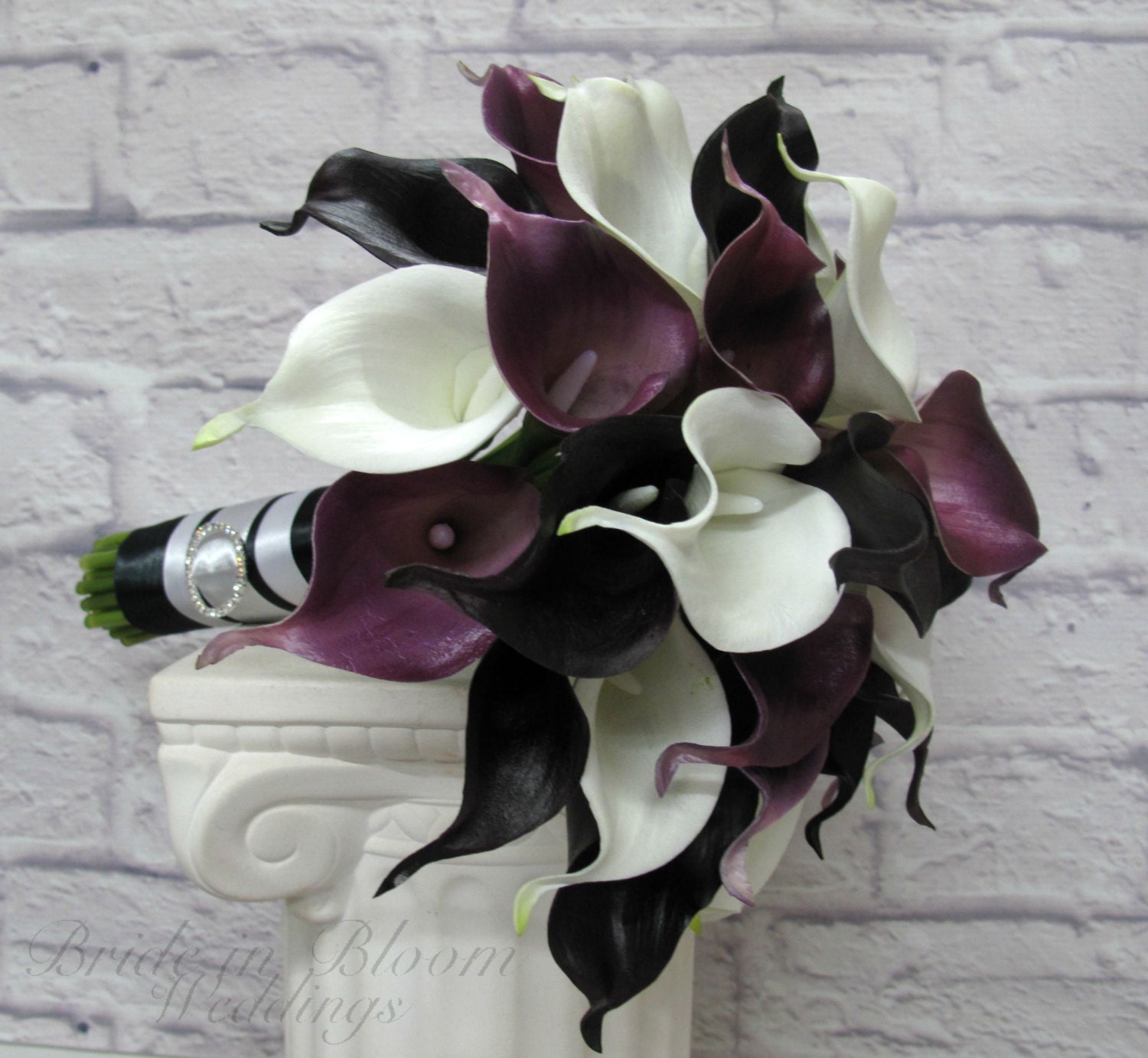 Calla lily Wedding bouquet Bridal bouquet white plum black