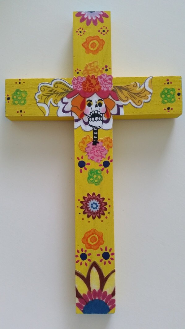 Colorful and festive day of the Dead Wood Cross dia de by FelizDia