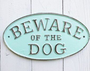 DOG Puppy Sign , Beware of Dog Sign, Vintage Inspired Sign, Aquamarine Decor, Retro, Man Cave, Large Dog Sign, I Love My Dog,Rustic Dog Gate