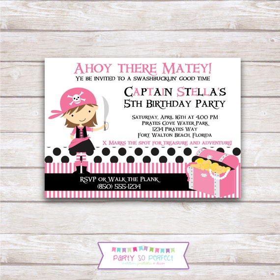 PINK PIRATE Birthday Party Invitation Printable Il_570xn