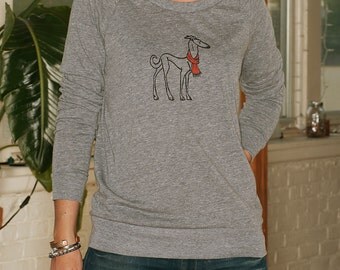 the dapper Greyhound Shirt, Italian Greyhound, Dog Sweater, Slouchy Pullover, S,M,L,XL