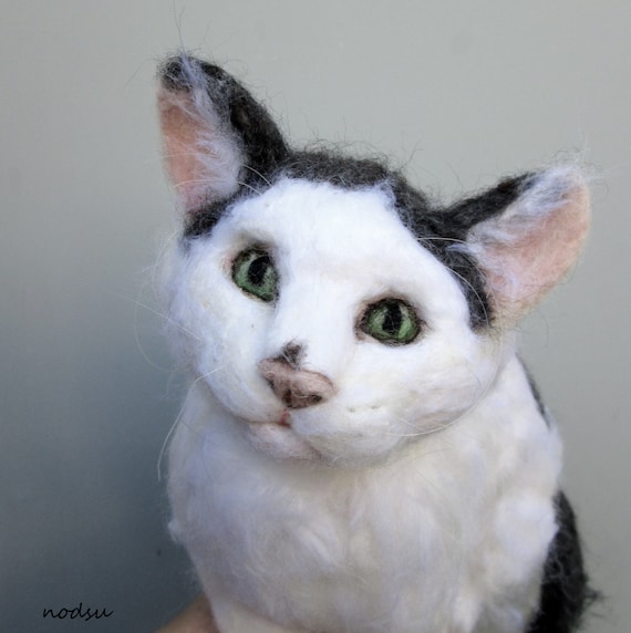 Custom cat sculpture pet art needle felted soft sculpture by nodsu